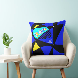 Almofada Estrelas E Banhas De abstrato: Preto Amarelo Azul