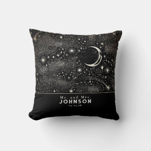 Almofada Estrelas e Lua Starry Night Celestial Black