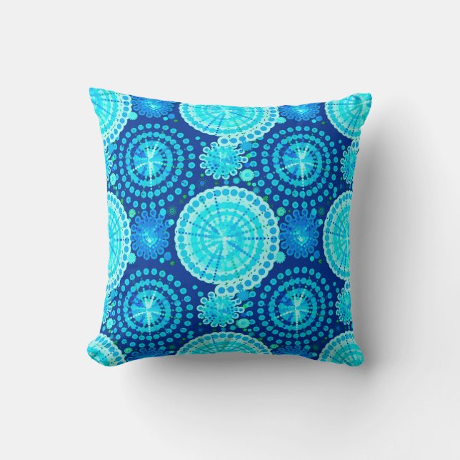 Almofada Estrelas e pinhões, azul de cobalto e aqua (Frente)