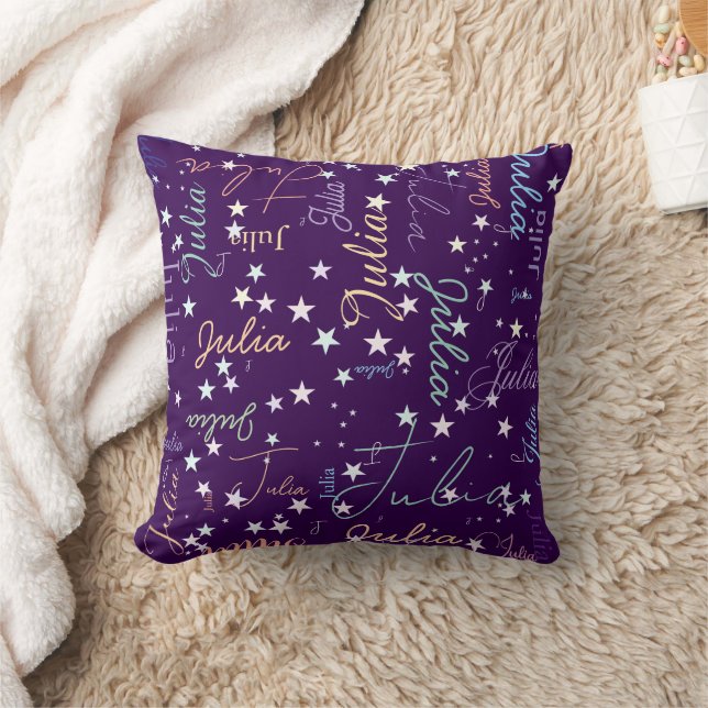 Almofada Estrelas em Roxo Repetindo o Nome (Cobertor)