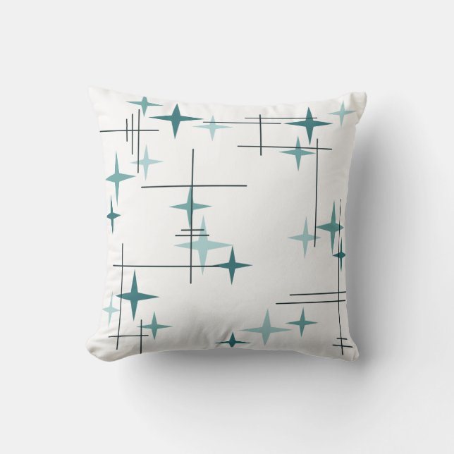 Almofada Estrelas Modernas de meio século (Teal) (Frente)
