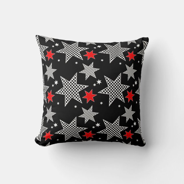 Almofada Estrelas Pretas, Vermelhas e Brancas (Frente)