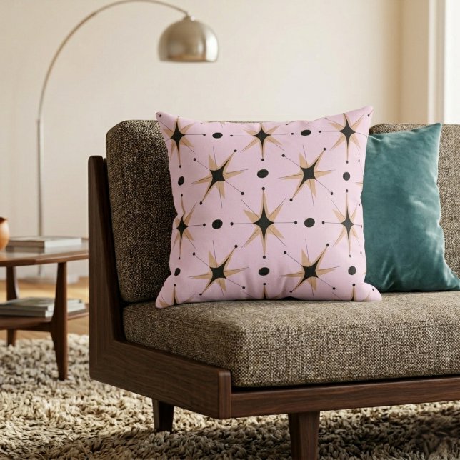 Almofada Estrelas Rosa Bege Retro Moderno de Meados do Sécu (Criador carregado)