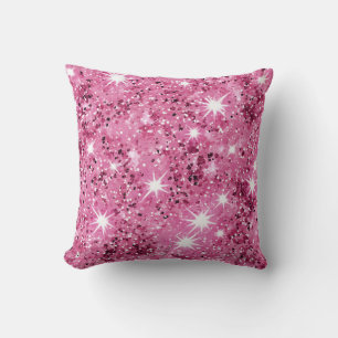 Almofada Estrelas Rosa Quente Lantejoulas Brilho