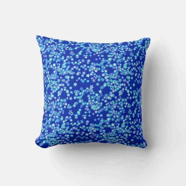 Almofada Estrelas, tons de azul pálido contra azul escuro (Frente)