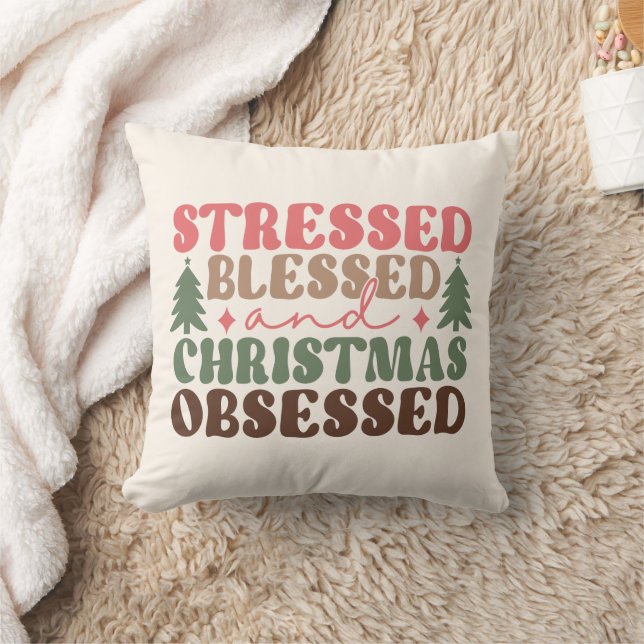 Almofada Estressado, abençoado e obcecado Natal (Cobertor)