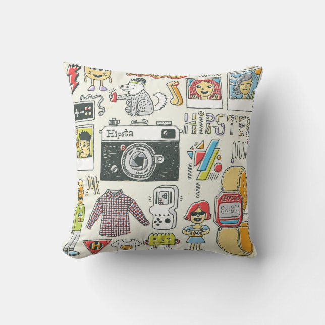 Almofada Estropo do hipster: conjunto de rabiscos desenhado (Frente)