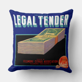 Almofada Etiqueta da caixa laranja com curso legal na décad