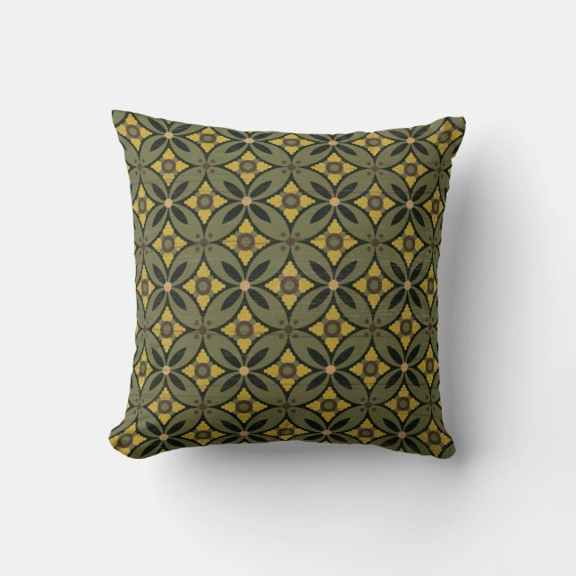 Almofada Étnica indonésia _ Batik Kawung 04 Green_ Vintage (Frente)
