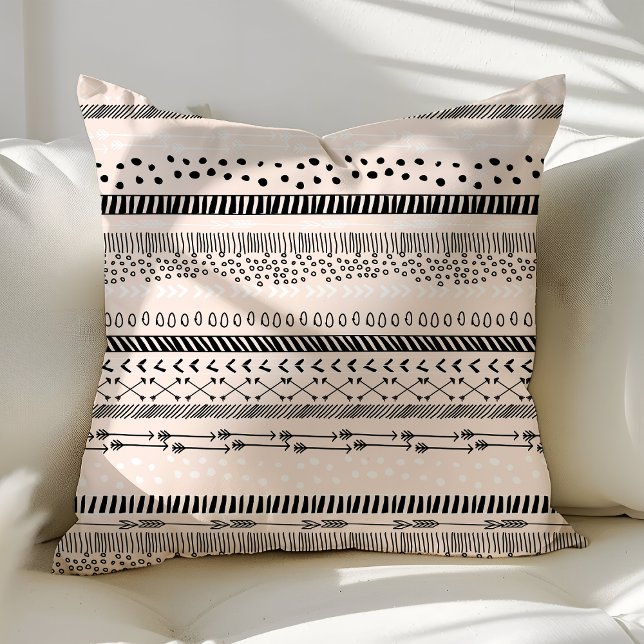 Almofada Étnico Tribal Boho Tendência Rosa Bege Preto Padrã (Criador carregado)