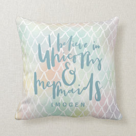 ALMOFADA EU ACREDITO EM UNICORNS E MERMAIDS SEA BLUE
