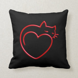 Almofada Eu Adoro Gatos! SQP (Contorno Vermelho Estilizado