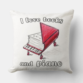 Almofada Eu Adoro Livros E Piano, Autêntica Arte Livre