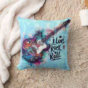 Almofada Eu Adoro Rock N Roll Pintura Elétrica De Violão