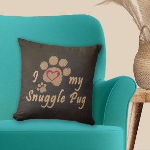 Almofada Eu Amo A Minha Impressão De Pug Paw