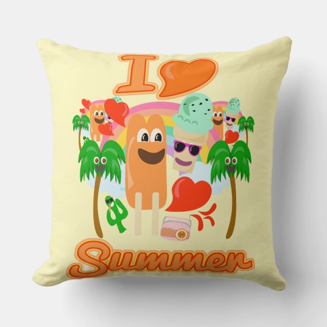 Almofada Eu Amo Colagem Estilo Cartoon Kawaii de Verão Épic (Frente)