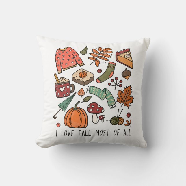 Almofada Eu Amo Folhas de Outono Abóboras Bolotas Frutas (Frente)