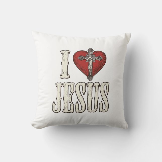 Almofada Eu Amo Jesus Desenho de Camisa de Fé com Gravação  (Frente)
