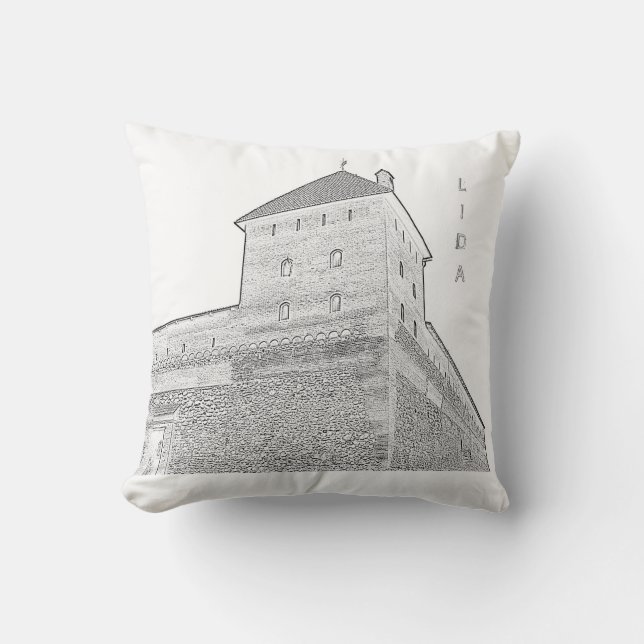 Almofada Eu Amo Lida Belarus Architecture Castle Sketch (Frente)