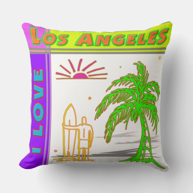 Almofada "EU AMO Los Angeles" Sun Palm Tree&Surfer#2 Traves (Frente)