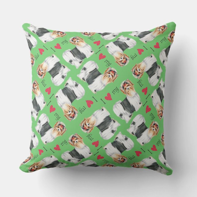 Almofada Eu amo meu Biewer Terrier (Frente)