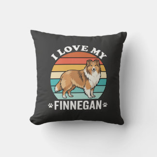 Almofada Eu Amo Meu Finnegan Sheltie Retro Pôr do Sol