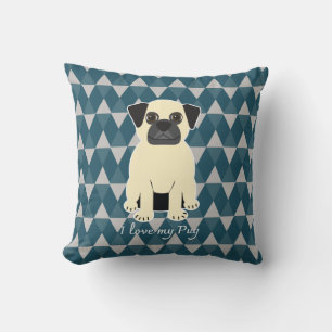 Almofada Eu amo meu Pug, padrão de diamantes azuis