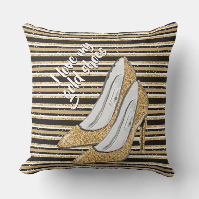 Almofada Eu amo meus calçados Dourados (Frente)