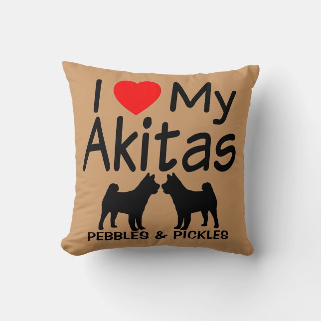 Almofada Eu Amo Meus Dois Cães Akita (Frente)