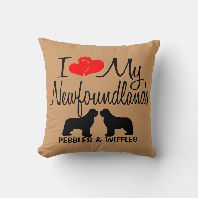 Almofada Eu Amo Meus Dois Cães Da Terra Nova (Frente)