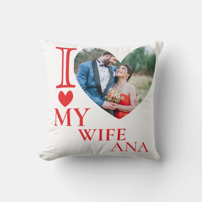Almofada Eu Amo Minha Esposa Foto Personalizada Coração (Frente)