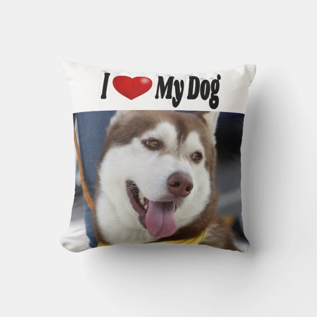 Almofada Eu amo minha foto de cachorro (Frente)