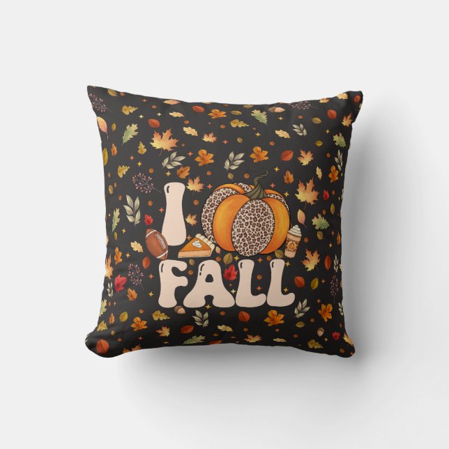 Almofada Eu Amo o Padrão de Abóbora Laranja do Outono (Frente)