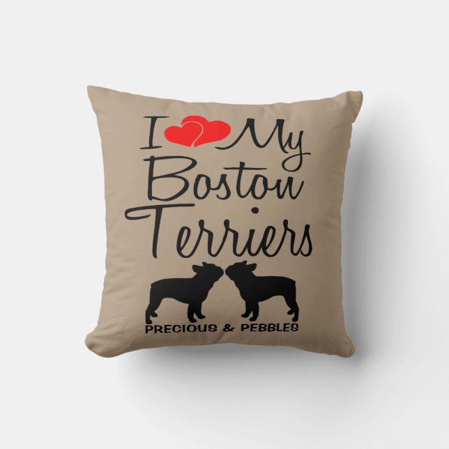 Almofada Eu Amo Os Meus Dois Cachorros De Boston (Frente)