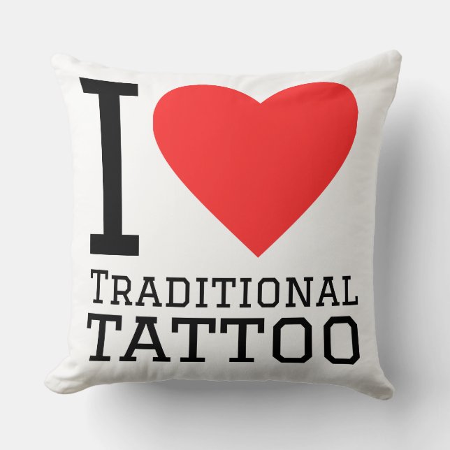 Almofada Eu amo tatuagem tradicional (Frente)