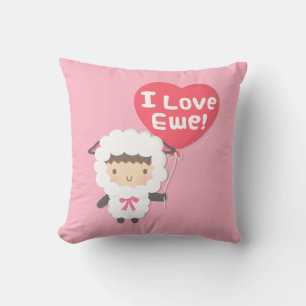 Almofada Eu Amo Você Ovelha Decoração de Sala Rosa Fofa
