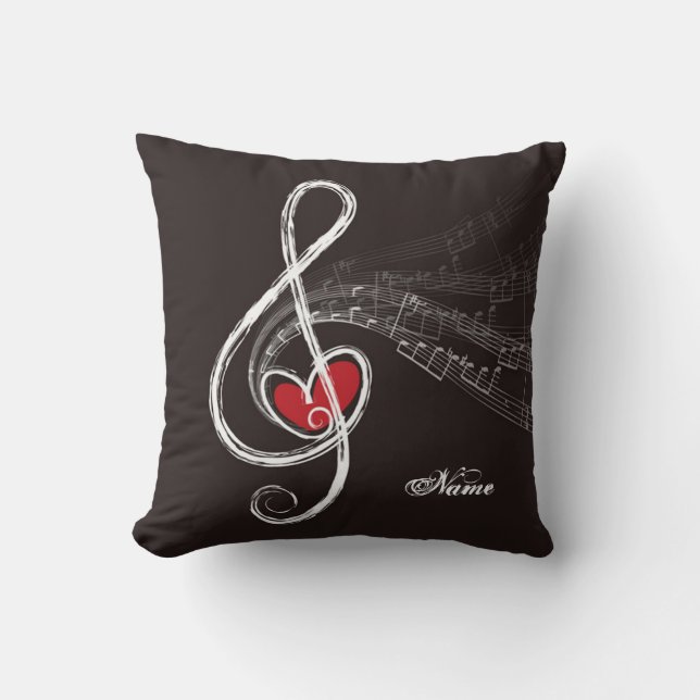 Almofada EU CORAÇÃO MÚSICA Árvore Clef Black Personalizado (Frente)