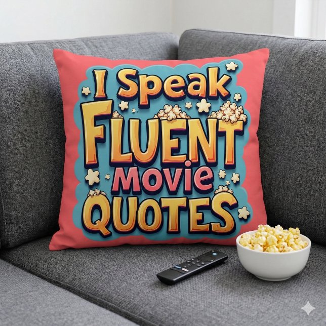 Almofada Eu Falo "Fluent Movie" Citações "Retro-Pop Art" (I Speak Fluent Movie Quotes Retro Pop Art Throw Pillow Mockup A)