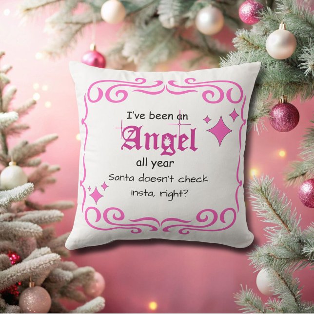 Almofada Eu fui um Anjo, Letras Rosa de Natal (Criador carregado)