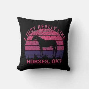 Almofada Eu gosto muito de cavalos em rosa e roxo profundo 
