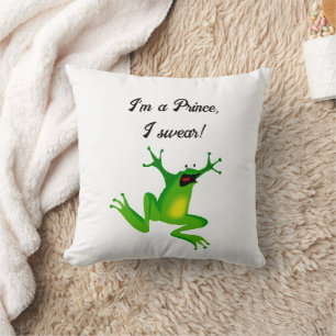 Almofada Eu sou um Cartoon Sapo Verde Engraçado Príncipe En