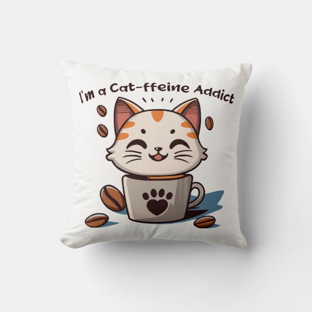Almofada Eu sou um viciado em Cat-feína (Frente)