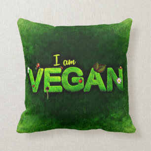 Almofada Eu Sou Vegan Escrito Com Uma Textura De Natureza G