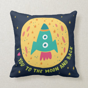 Almofada Eu te amo à lua e ao Rocketship traseiro