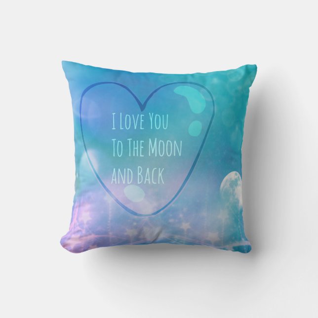 Almofada Eu te amo à lua e ao travesseiro feito sob (Frente)