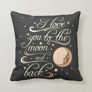 Almofada Eu te amo ao preto da lua e da parte traseira