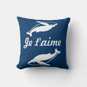 Almofada Eu te amo baleias brancas em travesseiro azul