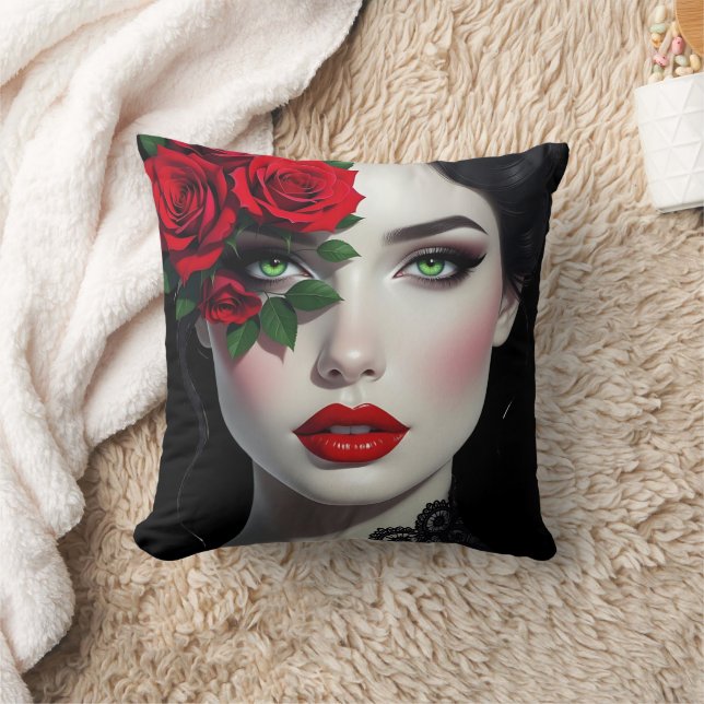 Almofada Eu Te Amo | Mulher Bonita com Rosa Vermelha (Cobertor)