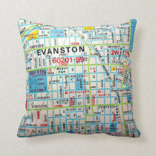 Almofada EVANSTON, mapa do vintage do IL