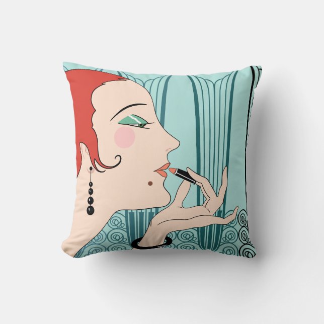 Almofada EVE, Art Deco Lady in Aqua e Teal (Frente)